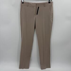 New THEORY Womens Wool Trouser Pant Size 8 Testra Khaki Tan Straight Leg Stretch